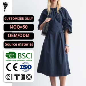 <span class=keywords><strong>Vestido</strong></span> Formal Elegante de Alta Calidad para Otoño, <span class=keywords><strong>Vestido</strong></span> <span class=keywords><strong>Midi</strong></span> Sencillo de Algodón Popelín con Cuello Redondo y <span class=keywords><strong>Manga</strong></span> <span class=keywords><strong>Media</strong></span>, <span class=keywords><strong>Vestido</strong></span> Modesto para el Día a Día - Product Image 1