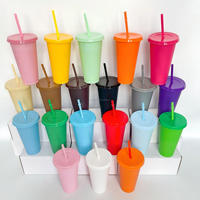 Gobelet réutilisable en plastique PP sans BPA de 24 oz pour boissons froides, avec paille et couvercle – Vente en gros