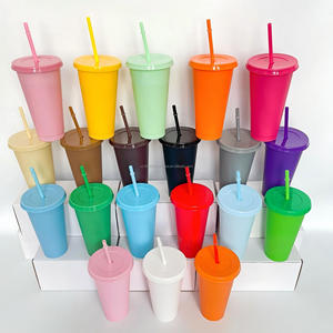 Gobelet réutilisable en plastique PP sans BPA de 24 oz pour boissons froides, avec paille et couvercle – Vente en gros - Product Image 2