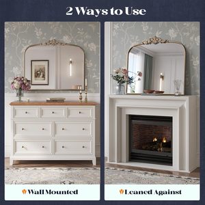 Espejo de Latón Antiguo Dorado Vintage de 30\" x 36\" de Brauthon, con Marco Arqueado para Chimenea, Estilo Barroco, para Baño y Dormitorio - Product Image 3