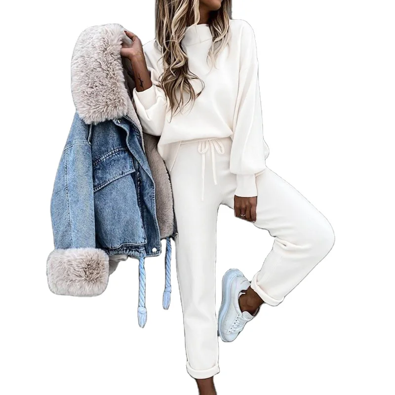 2021 High Quality Comfy Cotton Custom Crewneck Sweatshirt Long Sleeve Casual Women Hoodie Set