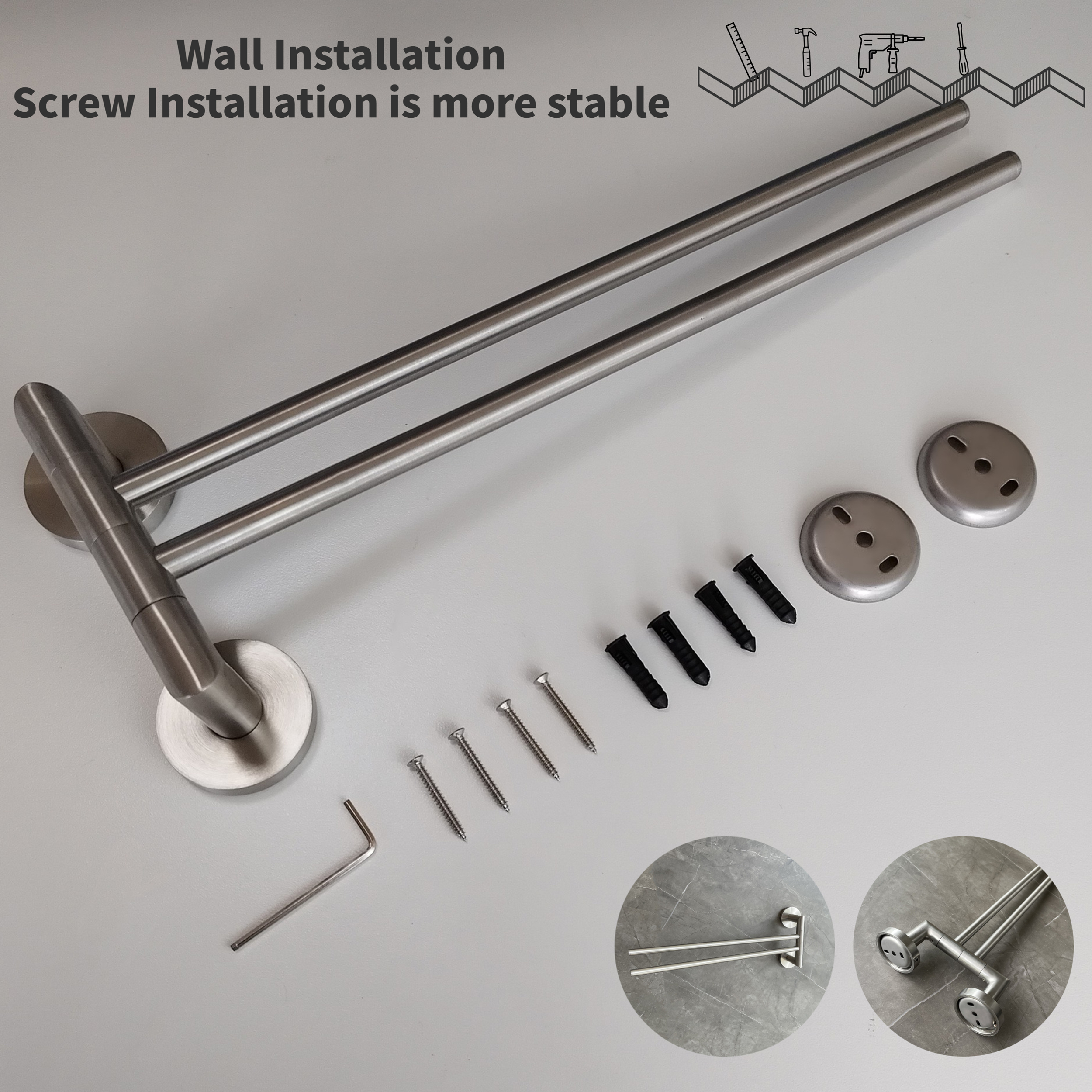Multifunction Bathroom Towel Bars Wall Mounted Movable Rotary 24 Inch Swivel Towel Bar