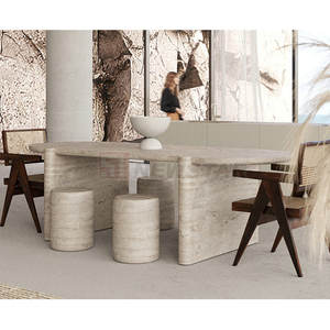 <span class=keywords><strong>Mesa</strong></span> de té larga y <span class=keywords><strong>estrecha</strong></span> personalizada, muebles modernos de diseño para sala de estar, travertina de piedra natural, mármol beige - Product Image 2