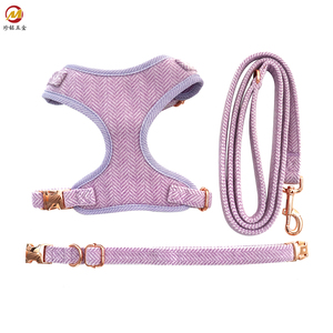 2025 Hot Explosive Fashion Herringbone Woolen <b>Fabric</b> Pet Harness Set Plaid Pattern Buckle Closure <b>Strong</b> Durable Soft - Product Image 4
