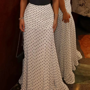 Falda Maxi de Gasa con Estampado de Puntos Blancos y Negros, Cintura Alta, Estilo Sirena, Elegante para Mujer, Ideal para Vacaciones de Verano y Eventos Nocturnos - Product Image 1