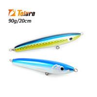 Leurre de pêche Tolure 90g, leurre crayon en bois fait main, appâts en bois pour la pêche en mer, matériel de pêche pour bar rayé, thon et gros poissons.