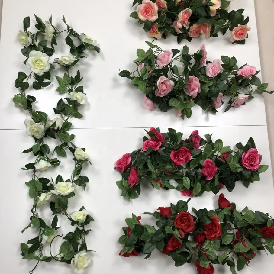 High quality 220cm artificial silk rose flower garland rose vine decorative flowers vine for wedding backdrop decoration