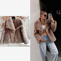 Vente en gros de manteaux en fausse fourrure à imprimé léopard de luxe pour femmes, veste courte à col rabattu, chaude et épaisse pour l'hiver