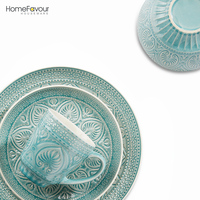 Service de table vert menthe au design unique Ensemble de vaisselle en céramique 16 pièces Vaisselle pour table à manger