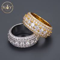 Bague Hip-Hop en Argent 925 Plaqué Or Rhodium, Sans Nickel, Sans Plomb, 5 Rangs de Moissanite VVS GRA, Éblouissante et Scintillante, Style Rappeur