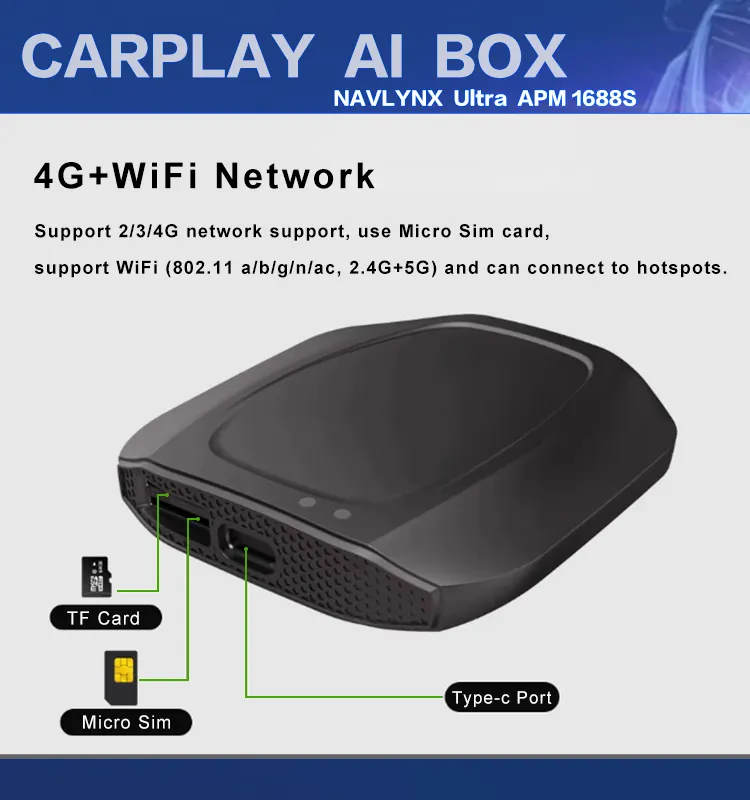 NAVLYNX ApplePie CarPlay AI Box אלחוטי אנדרואיד אוטומטי אלחוטי CarPlay מולטימדיה לרכב הפעלה עבור Netflix YouTube 4G+64G LTE GPS