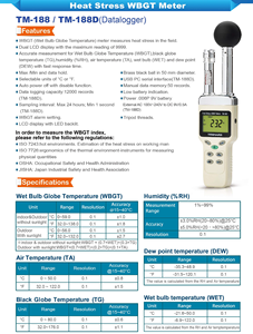 Mètre de stress thermique WBGT, thermomètre WBGT OEM avec mesure de la température globale (TG), de l'humidité relative (RH), de la température atmosphérique (TA), de l'humidité apparente (WET) et de la rosée (DEW), fonction de maintien/enregistrement des données, rétroéclairage, alarme - Product Image 4