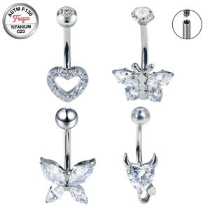 Piercing <span class=keywords><strong>de</strong></span> nombril en titane ASTM F136 14G avec zircon et diamant, motifs cœur, papillon, démon - Bijoux tendance - Product Image 2