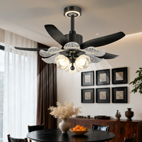 Ventilateur de plafond décoratif en acrylique à pétales avec LED à spectre complet pour la protection des yeux, ventilateur intelligent à onduleur de style rétro français pour usage domestique