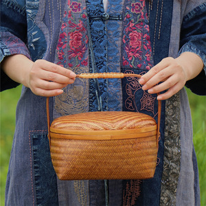 <b>Bamboo</b> Woven Storage Basket Round Handmade For Kitchen Food <b>Container</b> Single Tier - Product Image 2