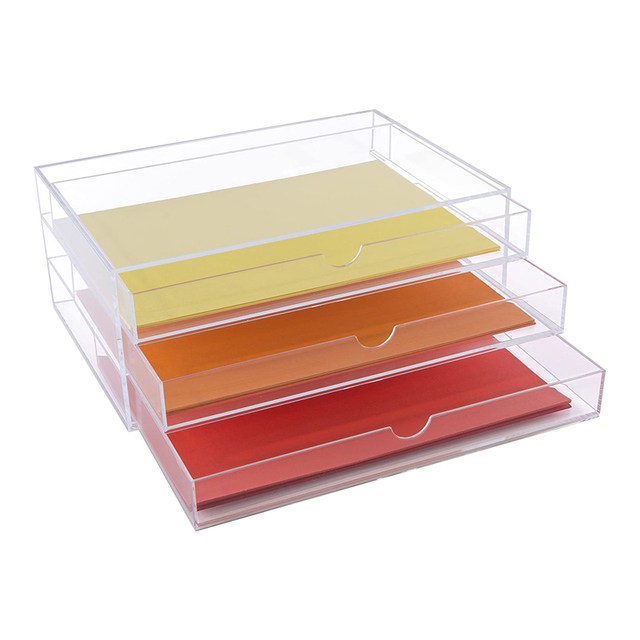 3 Tiers Clear Acrylic Desk Organizer With Drawer Clear Paper Tray Inbox Drawer for Letter A4 Stackable Desk Tidy Organizer