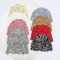 Gorro ajustable retro tejido a mano con lentejuelas para mujer, gorro de encaje hueco elegante y versátil para adulto