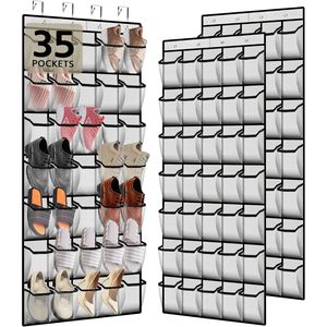 35 Pocket Over The Door <b>Shoe</b> Organizer Reusable Mesh Bag For Men Women Sneakers Storage Behind Door Wall Mount <b>Hook</b> Type White - Product Image 1