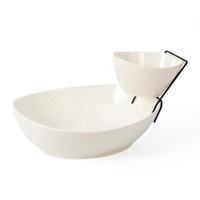 Ensemble de plateau de service pour apéritifs avec support en métal pliable à 2 niveaux personnalisé, ensemble de bols à salade en céramique blanche
