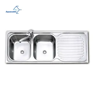 Aquacubic 1800 X 500 Mm Kitchen Double Bowl Pressed Drawn 201 Stainless Steel Kitchen Sink With Drainboard