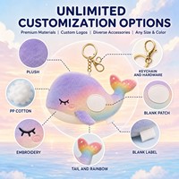 Porte-clés Mascotte Baleine Arc-en-ciel Personnalisée en Peluche, Vente en Gros, Cadeau du Nouvel An, Logo CPC, Cadeau de Fêtes Saisonnier, Jouet Doux OEM ODM