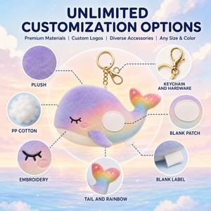 Porte-clés Mascotte Baleine Arc-en-ciel Personnalisée en Peluche, Vente en Gros, Cadeau du Nouvel An, Logo CPC, Cadeau <span class=keywords><strong>de</strong></span> Fêtes Saisonnier, Jouet Doux OEM ODM - Product Image 4