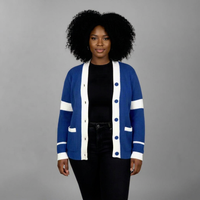 Pull cardigan en acrylique d'hiver Zeta Phi Beta pour femme, bleu, tricoté, style universitaire, broderie chenille, col en V, personnalisé OEM
