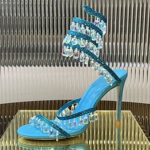 Zapatos de tacón de aguja súper alto con plataforma y diamantes para mujer, con tiras al tobillo y pedrería grande, de punta abierta, ideales para banquetes de verano. - Product Image 2