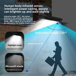 Lampe solaire murale de sécurité LED étanche IP65 en ABS, télécommandée et à intensité variable, lumière du jour 6000K, angle de faisceau 120° - Product Image 2