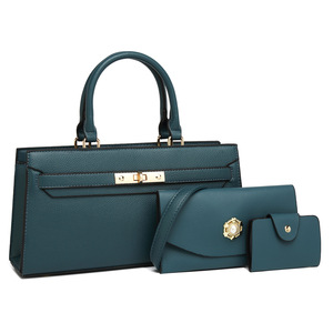 Ensemble de sacs à main en cuir véritable pour femmes, grain litchi, deux poignées, fermeture à loquet, style minimaliste, toutes saisons, usage quotidien - Product Image 4