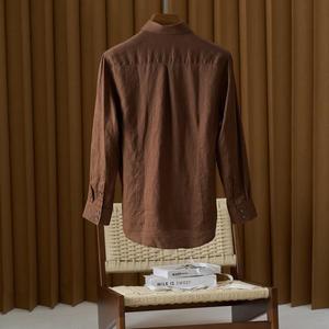 Chemise habillée ajustée pour <span class=keywords><strong>homme</strong></span>, en lin, décontractée et élégante, à manches longues, respirante, légère, douce, effet délavé, avec logo personnalisé - Product Image 3