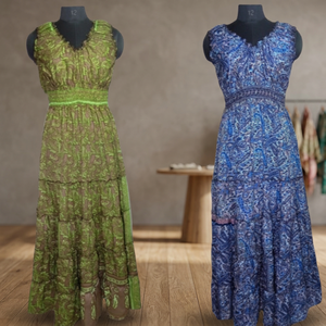 High Quality Women's <b>Boho</b> Vintage Party Eco-Friendly Breathable V-neck Maxi Dress Sexy Silk Rayon Saree Frills Lace Washable - Product Image 4