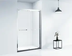Pabrik disesuaikan ukuran partisi geser Shower Room Chrome Modern persegi panjang untuk kamar mandi tahan air bingkai kaca Shower pintu