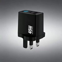 Chargeur USB-C PD 45W à affichage numérique pour téléphone portable, prise UK 3 broches, adaptateur secteur USB-C à charge rapide 45W