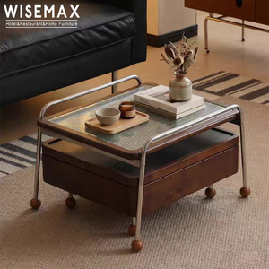 WISEMAX FURNITURE - Ensemble de tables basses rétro vintage <span class=keywords><strong>pour</strong></span> salon, avec plateau <span class=keywords><strong>en</strong></span> <span class=keywords><strong>verre</strong></span> et structure <span class=keywords><strong>en</strong></span> <span class=keywords><strong>bois</strong></span>, <span class=keywords><strong>table</strong></span> basse d'appoint <span class=keywords><strong>pour</strong></span> canapé - Product Image 3