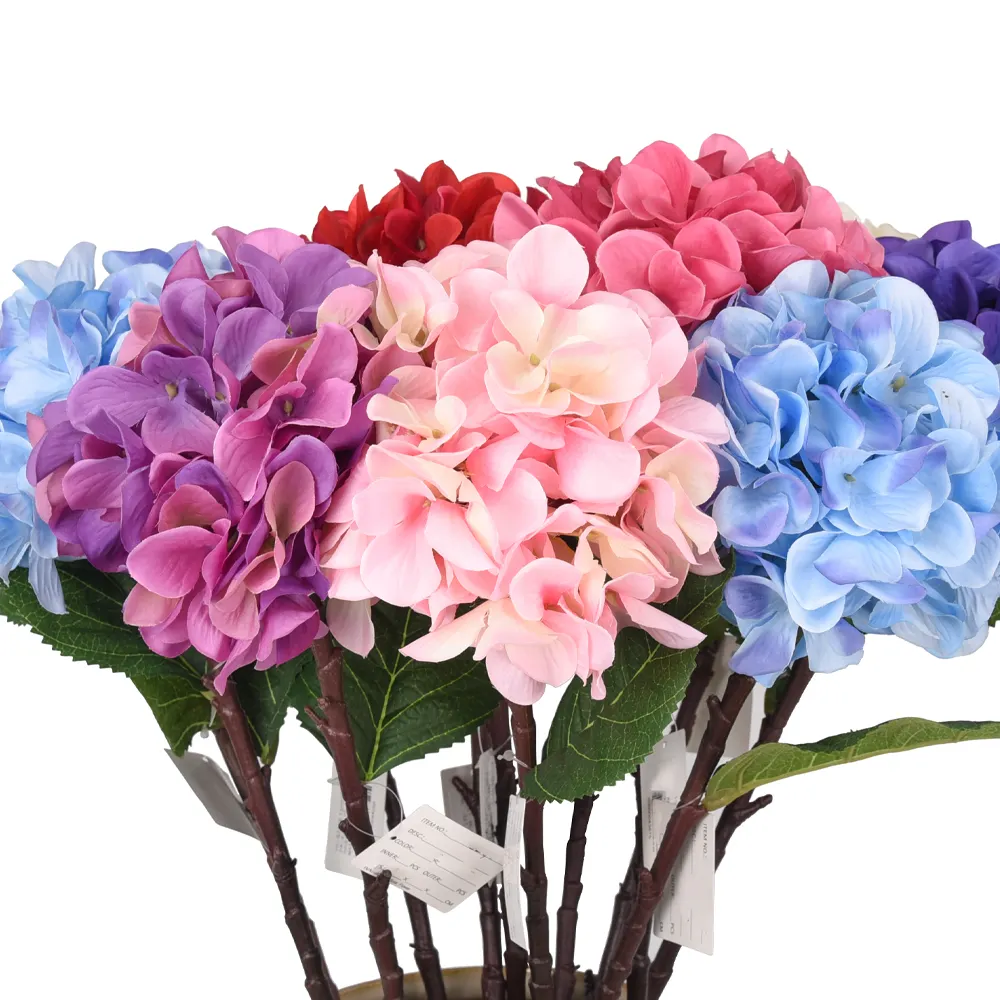 Commercio all'ingrosso della fabbrica della decorazione del mazzo dei fiori artificiali delle ortensie di seta del gambo lungo della testa del fiore di forma rotonda