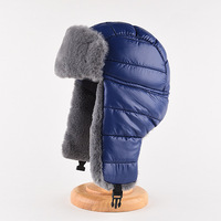 Bonnet d'hiver matelassé en duvet, doublé fausse fourrure, style pilote aviateur, avec cache-oreilles, pour cyclisme, ski, type casquette russe, broderie 3D, voyage