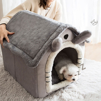 Niche lit pour animaux domestiques, niche, doux, tente pour chat, panier de couchage chaud, en peluche, avec coussin amovible, fournitures pour animaux de compagnie