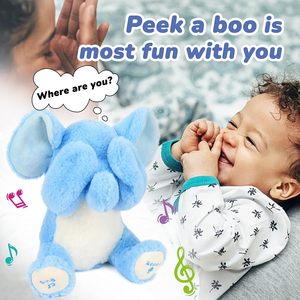 Yuhogntoys 11.5 \ "con voi màu xanh Thú nhồi bông Đồ chơi điện hoạt hình tương tác peek-boo lặp đi lặp lại bạn nói âm nhạc làm bằng sang trọng - Product Image 3