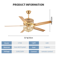 Ventiladores de techo de cuchillas de metal clásicas de cristal directo de fábrica con luces y motor BLDC Reversible remoto para sala de estar de dormitorio