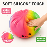 Squishy géant arc-en-ciel de 25 cm en forme de boulette vapeur, jouet sensoriel anti-stress avec cuiseur vapeur