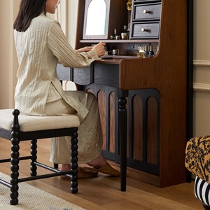 Vintage Style Piano Dressing <b>Table</b> With <b>Mirror</b> Solid Wood Bedroom Storage <b>Vanity</b> - Product Image 2