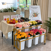 Support de Présentation de Fleurs Mobile Personnalisé en Fer, Multi-Niveaux, Démontable, Minimaliste et Moderne, avec Panneaux Publicitaires pour Fleuristes