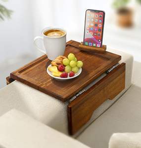 Plateau de table en bois d'acacia avec support de téléphone et de tablette Plateau de bras de canapé à clipser Table d'appoint de canapé parfaite pour canapé de salon - Product Image 1