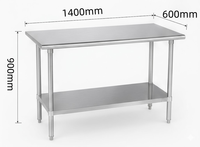 Meja Kerja Dapur Komersial Stainless Steel Dua Tingkat, Finishing Poles, Tahan Korosi, Model Berdiri Sendiri