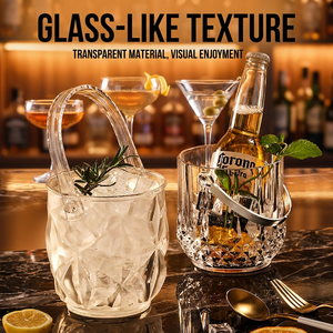 Seau à glace en acrylique transparent avec texture diamantée, refroidisseur de boissons à poignée amovible pour outils de bar, buffet d'hôtel et fournitures de fête - Product Image 1
