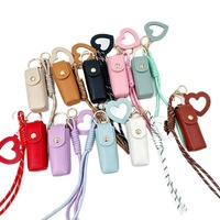 Porte-clés mignon en cuir pour rouge à lèvres liquide, étui à baume à lèvres avec miroir de maquillage, pochette à rouge à lèvres tendance, porte-clés pour rouge à lèvres