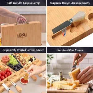 UcG Wooden Cheese Board With Handle Foldable Serving Tray For Cheese And <b>Bread</b> Stainless Steel <b>Knives</b> Set - Product Image 2