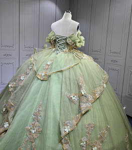 Mumuleo <span class=keywords><strong>Vert</strong></span> <span class=keywords><strong>sauge</strong></span> avec or Robes de Quinceanera pour fille Tassesl <span class=keywords><strong>Robe</strong></span> plissée à paillettes sur l'épaule Princesse Verde Personnaliser - Product Image 6