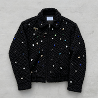 Nouvelle conception personnalisée 2025, doublure matelassée en coton, hiver chaud, respirant, coupe-vent, patchwork, lettre, bijou, diamant, strass, laine